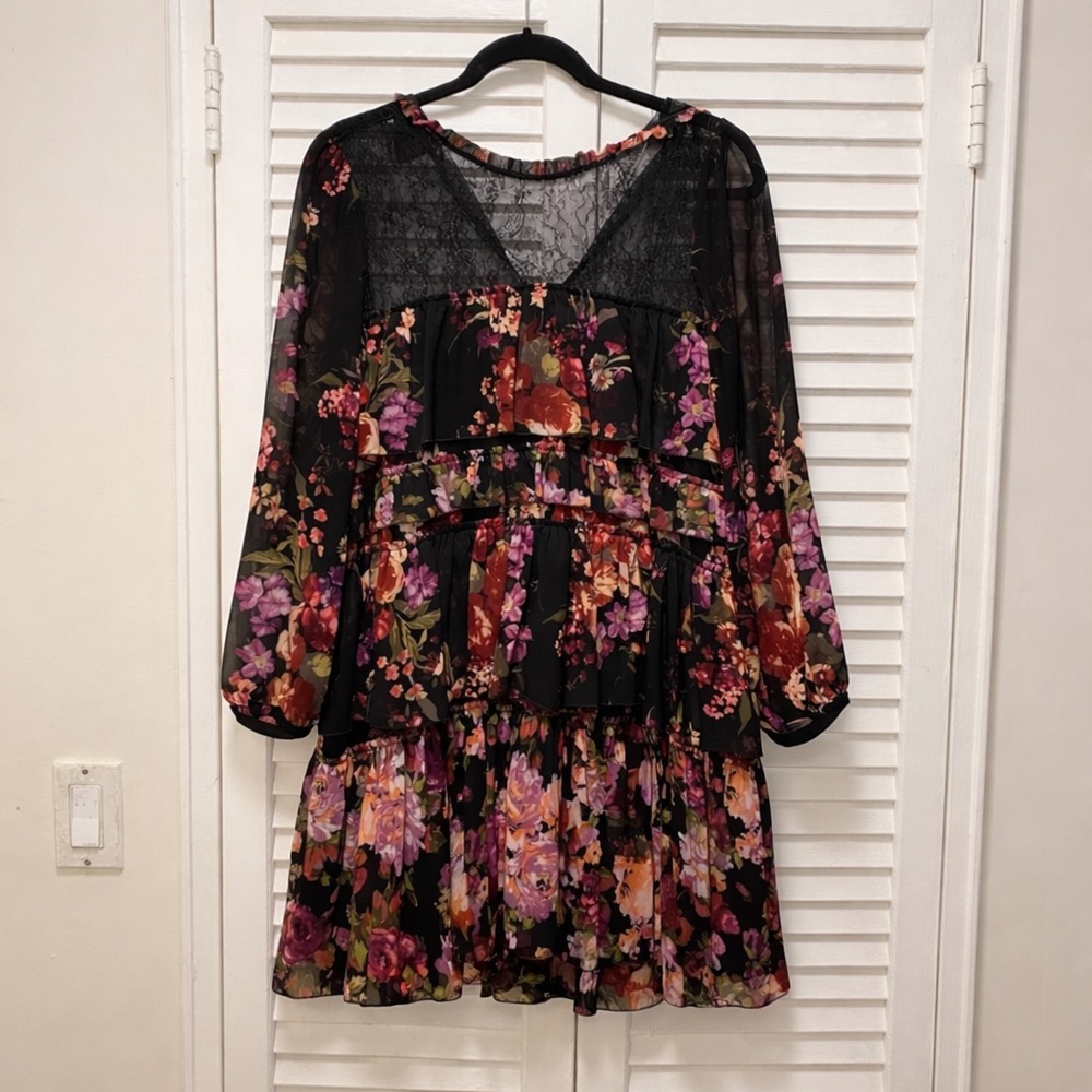 ZARA Black Floral Lace Tiered Mini Cocktail Dress